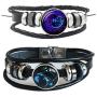 Punk Alloy Leather Bracelet Constellation Bracelet Braided Rope Bracelet Bangle Elastic Bracelets Wristbands for Women & Men 2 Piece Set