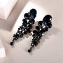 EVER FAITH Womens Crystal Gorgeous Tear Drop Wedding Dangle Pierced Earrings Jet Color Black-Tone