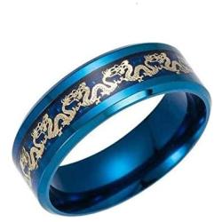 Vintage Chinese Stainless Steel Blue Dragon Ring