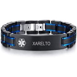 MEALGUET Personalized Free Engraving Mens 2-Tone Black Blue Masculine Stainless Steel Medical Alert ID Bracelet for Men