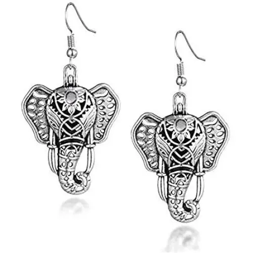 Boho Style Elephant Lava Stone Essential Oil Diffuser Earrings Antique Silver Plated Dangle Earrings Aromatherapy Earrings for women Boho Style Elephant Lava Stone Essential Oil Diffuser Earrings Antique Silver Plated Dangle Earrings Aromatherapy Earrings for women