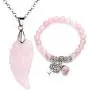 Top Plaza Reiki Healing Crystal Quartz Gemstones Jewelry Angel Wings Carved Stone Pendant Necklace Tree of Life Charm Stretch Bracelet Set