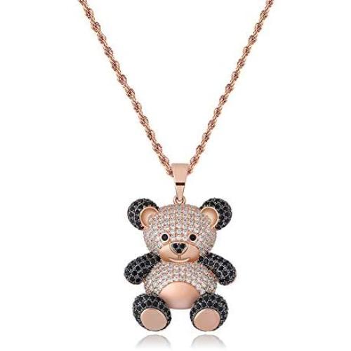 TOPGRILLZ Iced Out Simulated Lab Diamond Super Marie Mellow Mushroom Teddy Bear Pendant Necklace with Stainless Steel Chain for Women Girls Men Fashion Jewelry Gifts
