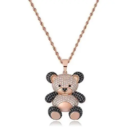 TOPGRILLZ Iced Out Simulated Lab Diamond Super Marie Mellow Mushroom Teddy Bear Pendant Necklace with Stainless Steel Chain for Women Girls Men Fashion Jewelry Gifts
