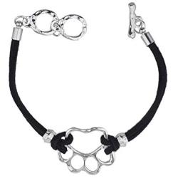 LUX ACCESSORIES Silver Tone Dog Paw Black Tied Knot Type Pet Lover Bracelet