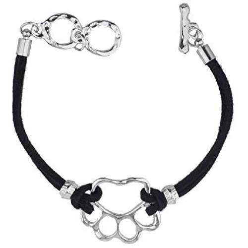 LUX ACCESSORIES Silver Tone Dog Paw Black Tied Knot Type Pet Lover Bracelet