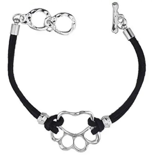 LUX ACCESSORIES Silver Tone Dog Paw Black Tied Knot Type Pet Lover Bracelet LUX ACCESSORIES Silver Tone Dog Paw Black Tied Knot Type Pet Lover Bracelet