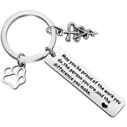 SEIRAA Veterinarian Gifts Veterinary Medicine Graduation Gift Medical Caduceus Charm Keychain with Paw Print Vet Tech Jewelry