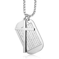 Jstyle Stainless Steel Dog Tags Cross Necklaces for Men Prayer Cross Necklace Military Rolo Chain 3mm 24 Inch Silver Bible Prayer