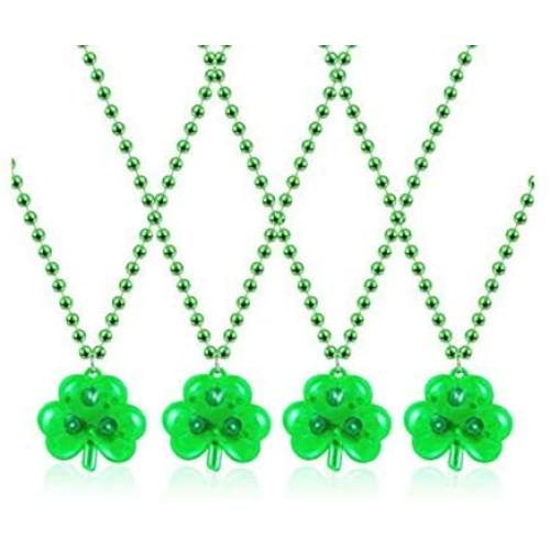 4 Pieces Green Lighted Shamrock Necklace, St. Patricks Day Necklace (TM_MAC)