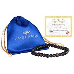 AMBERAGE Natural Baltic Amber Bracelet for Adults (Women/Men) - Hand Made from Raw-Unpolished/Certified Baltic Amber Beads(6 Colors)