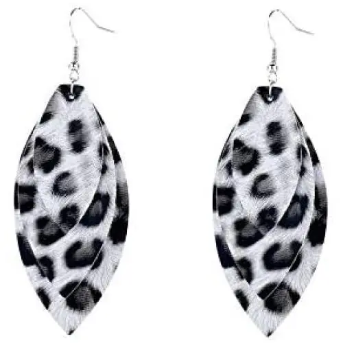 Lightweight Petal Leather Earrings Three Layered Teardrop Dangle Leaf Shape Leopard Pattern Earrings Lightweight Petal Leather Earrings Three Layered Teardrop Dangle Leaf Shape Leopard Pattern Earrings