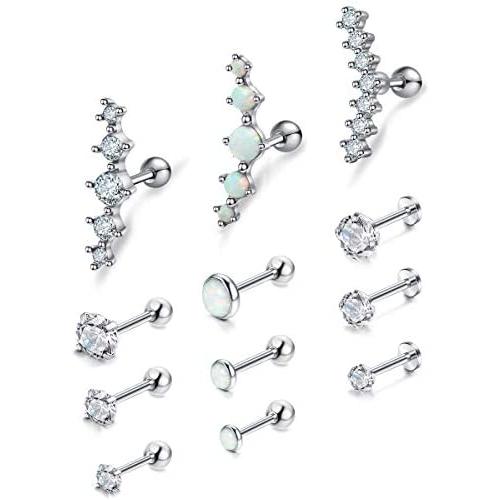 Besteel 16G Stainless Steel Cartilage Stud Earrings CZ Helix Tragus Daith Conch Monroe Piercing Set for Women Men