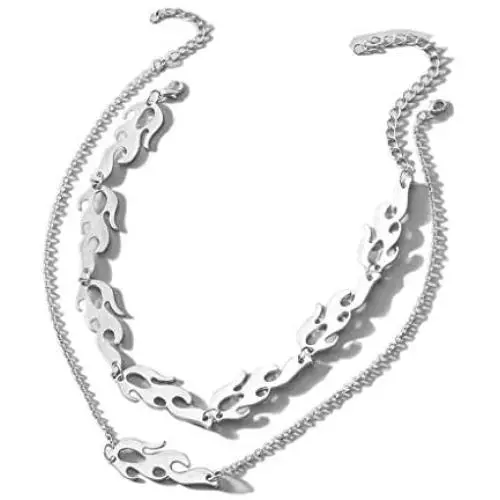 Hip-hop Flame Fire Choker Necklace Punk Adjustable Neutral Fire Charm Chain Wave Sun Choker Clavicle for Women Girl Streetwear Jewelry Hip-hop Flame Fire Choker Necklace Punk Adjustable Neutral Fire Charm Chain Wave Sun Choker Clavicle for Women Girl Streetwear Jewelry