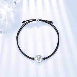 ZENI Initial Letter A to Z Customize Bracelet, Cubic Zirconia 925 Sterling Silver Bracelets for Women, 24cm Adjustable Handmade Braided Jewellery Friendship Gift