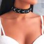 Victray Punk Choker Necklaces Black Leather Circle Necklace Chain Fashion Jewelry Accessories for Women and Girls