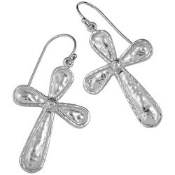 PZ Paz Creations 925 Sterling Silver Cross Dangle Earrings For Women Girls | Hammered Texture Design | Hypoallergenic For Pierced Ears