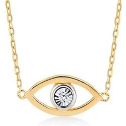 GELIN 14k Solid Gold 0,01 ct Diamond Open Evil Eye Pendant Necklace for Women, 18''