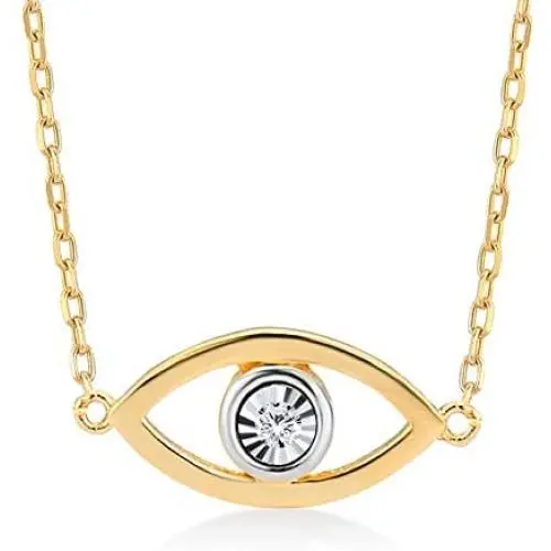 GELIN 14k Solid Gold 0,01 ct Diamond Open Evil Eye Pendant Necklace for Women, 18'' GELIN 14k Solid Gold 0,01 ct Diamond Open Evil Eye Pendant Necklace for Women, 18''