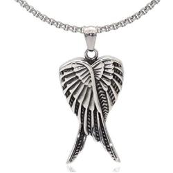 Fusamk Punk Titanium Steel Angel Wings Pendant Necklace,24'' Box Chain