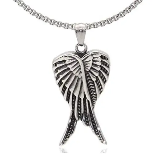 Fusamk Punk Titanium Steel Angel Wings Pendant Necklace,24'' Box Chain Fusamk Punk Titanium Steel Angel Wings Pendant Necklace,24'' Box Chain