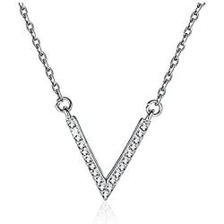 ZLXPRO V Necklace Chevron Pendant CZ Sterling Silver Choker Initial Jewelry Gift for Women Girls 16''+2''