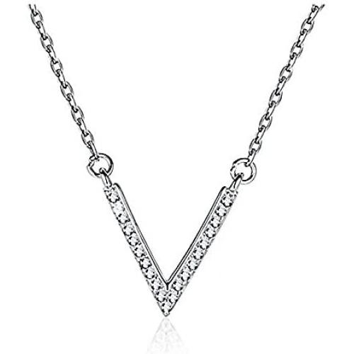 ZLXPRO V Necklace Chevron Pendant CZ Sterling Silver Choker Initial Jewelry Gift for Women Girls 16''+2''