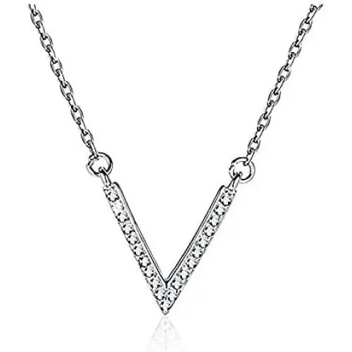 ZLXPRO V Necklace Chevron Pendant CZ Sterling Silver Choker Initial Jewelry Gift for Women Girls 16''+2''