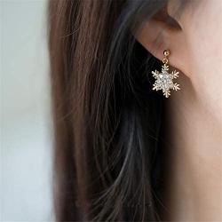 CZ Snowflake Dangle Stud Earrings for Women Girls S925 Sterling Silver Cubic Zirconia Pierced Ear 20g Ball Bead Stud Crystal Star Drop Post Pin Earrings Huggie Fashion Wedding Jewelry