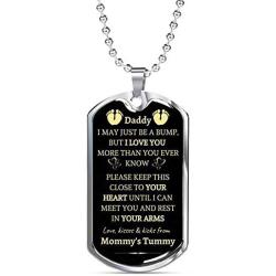 New Dad Necklace I May Just Be A Bump But I Love You More Than You Know - Gift For Fathers Day, Pregnancy Announcement Tag Necklace