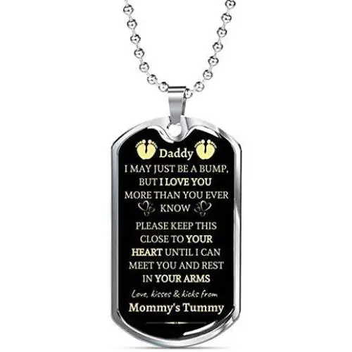 New Dad Necklace I May Just Be A Bump But I Love You More Than You Know - Gift For Fathers Day, Pregnancy Announcement Tag Necklace