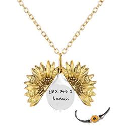 GIFTPRAMD You are My Sunshine Sunflower Necklace 2-Side Version Engraved My Only Sunshine for Daughter for Tenage Girls with Box