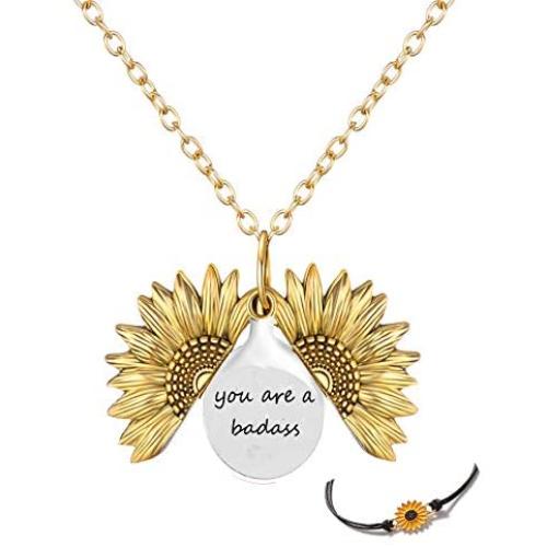 GIFTPRAMD You are My Sunshine Sunflower Necklace 2-Side Version Engraved My Only Sunshine for Daughter for Tenage Girls with Box