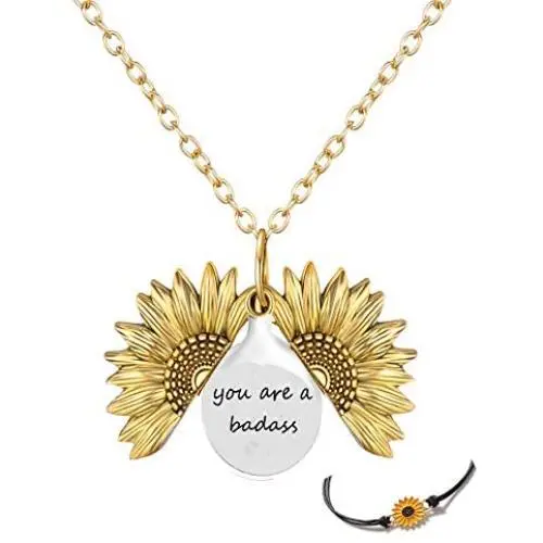 GIFTPRAMD You are My Sunshine Sunflower Necklace 2-Side Version Engraved My Only Sunshine for Daughter for Tenage Girls with Box