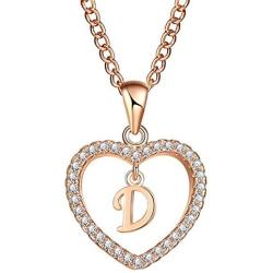 MT-Jewelry Women Rhinestone Initial Letter with Heart Pendent Necklace Alphabet Gold Collars Charms