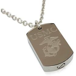 Gwendelicious Jewelry US Marine Corps - Engraved Dog Tag Urn Pendant Necklace - Solid Stainless Steel - Hung on a Matching Chain