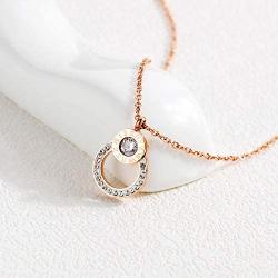 León Jewelry Roman Numerals Cubic Zirconia Ring Round Pendant Necklace Stainless Steel Rose Gold Plated for Women Girls