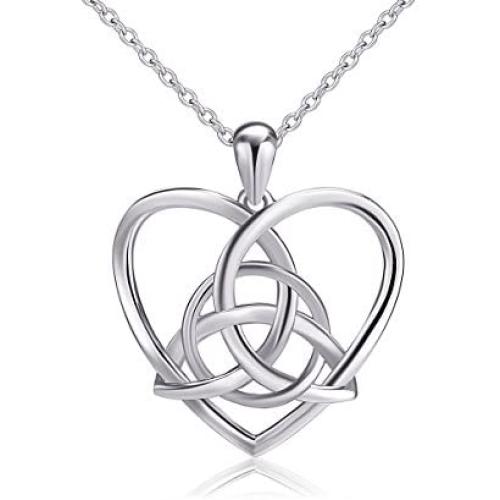 925 Sterling Silver Good Luck Irish Celtic Knot Triangle Vintage Love Heart Pendant Necklace, 18 inches