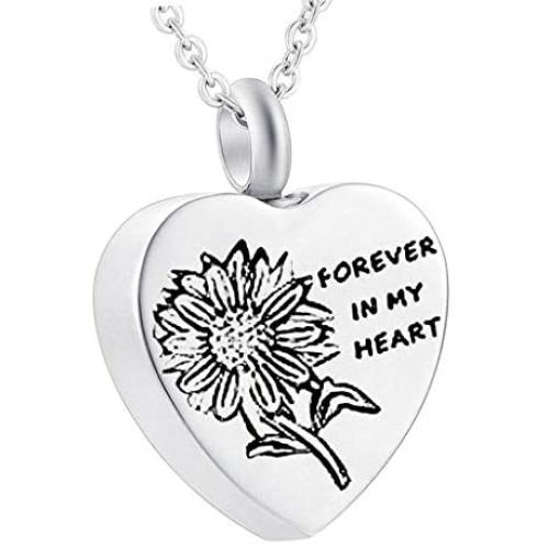 Sunflower Cremation Jewelry Urn Pendant Necklace Stainless Steel Heart Ashes Jewelry for Ashes Women Men