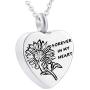 Sunflower Cremation Jewelry Urn Pendant Necklace Stainless Steel Heart Ashes Jewelry for Ashes Women Men