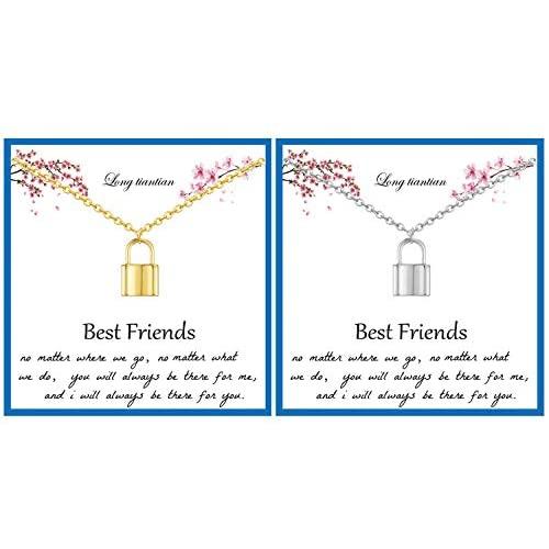 Best Friend Necklaces for 2 Dainty Bar Neckalce Elephant Love Knot Mountain Lock Necklace Jewelry Gifts for Women