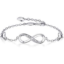 Van Chloe Women 925 Sterling Silver Bracelet Ankle Bracelet Infinity Love Heart Diamond Adjustable Bracelet Teens Girls Women Jewelry Valentines Day