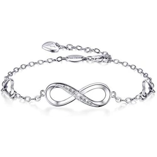 Van Chloe Women 925 Sterling Silver Bracelet Ankle Bracelet Infinity Love Heart Diamond Adjustable Bracelet Teens Girls Women Jewelry Valentines Day