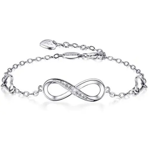 Van Chloe Women 925 Sterling Silver Bracelet Ankle Bracelet Infinity Love Heart Diamond Adjustable Bracelet Teens Girls Women Jewelry Valentines Day