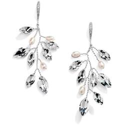 Mariell Bridal and Wedding Silver Handmade Dangle Earrings with Crystal Gems and Petite Freshwater Pearls