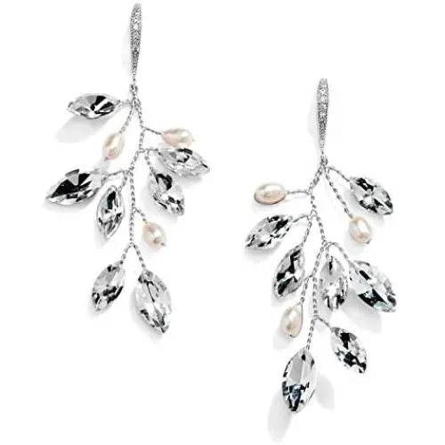 Mariell Bridal and Wedding Silver Handmade Dangle Earrings with Crystal Gems and Petite Freshwater Pearls Mariell Bridal and Wedding Silver Handmade Dangle Earrings with Crystal Gems and Petite Freshwater Pearls