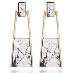 BONALUNA Bohemian Wood And Marble Effect Oblong Shaped Drop Statement Earrings