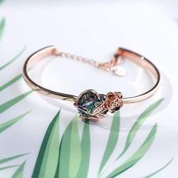 AOBOCO Sterling Silver Blue Purple Rose Flower Heart Bangle Bracelet Embellished with Crystals from Austria, Fine Anniversary Birthday Rose Flower Jewelry Gifts for Wife Girlfriend Daughter Mom