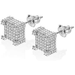 SENTERIA Iced Out Mens Earring Cubic Zirconia Cubist Screw Back 18k Yellow Gold plated Hypoallergenic Square Stud Earring For Men and Women Hip Hop Jewelry