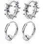 2 Pairs Simple Punk Black Silver Geometric Ball Circle Round Thorns Stud Earrings Safety Spur Hoop earring for Mens Womens Hip Hop Jewelry